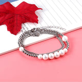 ASON Silver Color Trendy Imitation Pearl Bracelet with Steel Ball Charm Stainless Steel Bangle for Women Fashion Jewelry