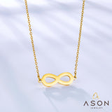 ASON Vintage Infinite Loop Symbol Shape Charm Simple Link Chain Pendant Necklace Gold Color Stainless Steel For Women Daily