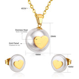 ASON Imitation Pearl Bridal Wedding Jewelry Set for Women Stainless Steel Pendant Necklace Small Stud Earring Gold Color