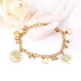 Pulseras de cadena de oro con dijes de corazón de árbol, pulsera de acero inoxidable para mujer/niña, pulseras de joyería de árboles redondos 