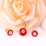 ASON Gold Jewelry Sets Women Accessories Stainless Steel Red Color Eye Pendant Necklace Earring Fashion Jewelry Party Gift