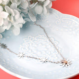 ASON Cute Flower Daisy Chain Necklace Stainless Steel Gold Color Choker with Cubic Zirconia 40cm with Extender Jewelry