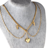 ASON Fashion Heart Cross Multi-layer Chain Pendant Necklace Gold Color Stainless Steel Choker for Women Jewelry Accessories