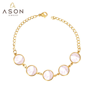 ASON  Fashion Bracelet Hot Round Shell Stainless Steel Link Chain Luxury Brand Accessories