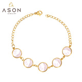 ASON-pulsera de moda con concha redonda, cadena de eslabones de acero inoxidable, accesorios de marca de lujo 