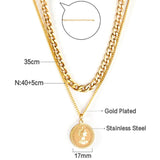 ASON Double chaîne femmes pendentif collier en acier inoxydable lien cubain tour de cou pour les femmes mode bijoux accessoire cadeau 