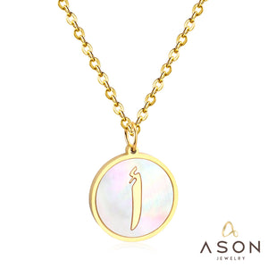 ASON – collier avec pendentif en forme de coquille blanche, couleur or, lettre initiale, à la mode, chaîne à maillons Alphabet en acier inoxydable, pour cadeau