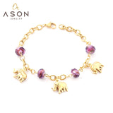 ASON Fashion Elephant Charm Beads Chain Bracelets for Women Gold Color Stainless Steel Bangle Pendant Accessories Jewelry