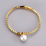 ASON Decliate Jewelry Stainless Steel Flower and Imitation Pearl Gold Cuff Bracelets Bangles Classic Jewelry Women Party