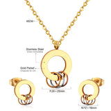 ASON Stainless Steel Jewelry Sets Gold Color Hollow Out Round Pendant Necklace Earring for Women Party Collier Fashion