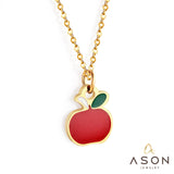 ASON 316L Stainless Steel Choker Gold Color Chain Apple Pendant Necklace Jewelry for Women Girl Anniversary Party Gift