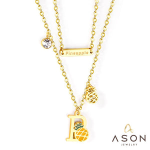 ASON Gold Color Cute Pineapple Pendant Necklace Stainless Steel Choker with Cubic Zirconia for Women Fashion Jewelry