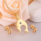 ASON Gold Color 316L Stainless Steel Jewelry Sets for Women Dolphin Necklace Small Stud Earrings for Femme Girl Daily Party