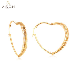 ASON Gold Color Unique Stainless Steel Hoop Earring Stylish Heart Earrings for Girl Women Daily Wear Accessories Jewelry