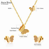 ASON – ensemble collier et boucles d'oreilles élégants avec pendentif papillon givré, ensemble de bijoux en acier inoxydable pour femmes, usage quotidien 