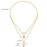 ASON Heart Round Cubic Zirconia Multi-layer Link Chain Pendant Necklace Stainless Steel Gold Color Collars Jewelry Chokers