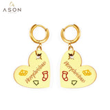 ASON Fashion Gold Color Heart Drop Earrings Jewelry Stainless Steel Dangle Earring for Women Christmas Gift Accessory