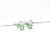 ASON Lovely Children's Stud Earrings 316L Stainless Steel Green Flower Leaf Cartoon Small Earrings for Girl Gifts Jewelry