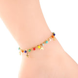 ASON Trendy Mixed Color Beads Moon And Star Accessories Multi-layer Chains Anklet Gold Color Stainless Steel For Women Gift