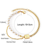 ASON Fashion Imitation Pearl Link Bracelets Stainless Steel Tree Charm Bangles for Women with 3cm Extender Jewelry Gift