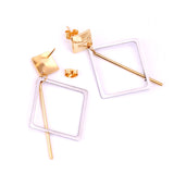 ASON New Classic Style Gold Color Square Dangle Earrings Stainless Steel Unique Long Tube Pendants Earrings for Girl