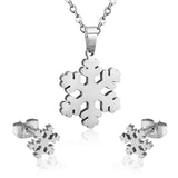 ASON Snowflake Pendant Necklace Female Accessories Stainless Steel Gold Color Cute Stud Earring Fashion Jewelry Party Gift