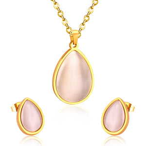 Brand New Opals Gold/Silver Color Necklaces Earrings Sets For Women Girl Engagement Jewellry Set bijoux femme