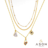 ASON Trendy Multi-layer Conch Star Pendant Necklace Gold Color Stainless Steel Snake Chain for Women Fashion Jewelry Gift