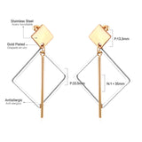 ASON New Classic Style Gold Color Square Dangle Earrings Stainless Steel Unique Long Tube Pendants Earrings for Girl