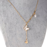 ASON Shell Butterfly Pendant Necklace with Imitation Pearl Stainless Steel Chain for Women Fashion Jewelry Accessories