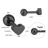 ASON Rose Gold/Black Stud Earrings Heart Stainless Steel Women Earrings Jewelry Gift Accessories,Anti-allergy