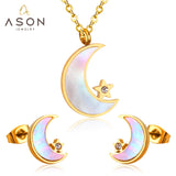 ASON Moon Star Shell 316L Stainless Steel Bridal Wedding Jewelry Sets for Women 2019 Necklace Pendant Small Stud Earring