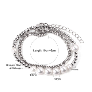 ASON couleur argent Bracelet de perles d'imitation à la mode avec breloque boule en acier Bracelet en acier inoxydable pour les femmes bijoux de mode 