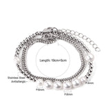 ASON Silver Color Trendy Imitation Pearl Bracelet with Steel Ball Charm Stainless Steel Bangle for Women Fashion Jewelry