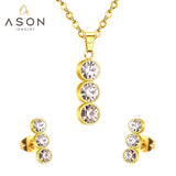 ASON 316L Stainless Steel Zircon Gold Bridal Wedding Jewelry Sets for Women 2019 Necklace Pendant Drop Earrings African Set