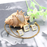 Stainless Steel Wedding Square Shell Chain Necklace Stud Earrings Bridal Jewelry Set Gold Jewellery Sets For Women