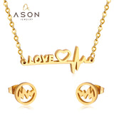 ASON 316L Stainless Steel Bridal Wedding Letters Love Jewelry Sets for Women Necklace Pendant Small Stud Earrings