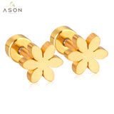 ASON Flower Screw Stud Earrings Newest Trendy Style Gold Color Stainless Steel Dangler for Women/Girl Accessories Mujer