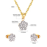 Asonjewelry CZ Flower Gold Color Wedding Jewelry Set for Women 316L Stainless Steel Necklace Pendants Small Stud Earring