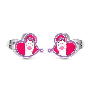 Cute Pink Cat Paw Heart Shape Stud Earrings For Kids Girls Anti Allergy Stainless Steel Earrings Trend 2022