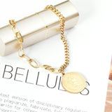 ASON Gold/Rose Gold Color Bracelet Stainless Steel Half Chain Bangle with Coin Charm for Women Fashion Jewelry Accessories