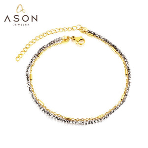 ASON, accesorios de cuentas negras de carbono a la moda, cadenas multicapa, tobilleras de acero inoxidable de Color dorado para mujer, joyería Bohemia