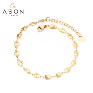 ASON Gold Color Square Charm Geometric Anklet Stainless Steel Foot Chain Beach Jewelry for Women Party Gift Fashion Jewelry