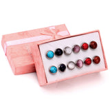 ASON-Juego de pendientes de ópalo de colores, 6 par/caja, aretes de acero inoxidable, joyería de moda para mujer, venta al por mayor, fiesta diaria 