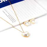 Lover Jewelry Sets Romantic Style Heart Shape Imitation Pearl Pendant Necklace Earring Brinco Collars Choker Party