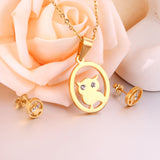 ASON Gold Color 316L Stainless Steel Jewelry Sets  for Women Round Owl Pendant Necklace Small Stud Earrings for Femme