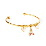 French Style Women Eiffel Tower Jewelry On Hand Cute Heart Charms Cuff Bracelets For Girls Gifts Bracelet Femme