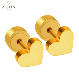 ASON Heart Shape Small Piercing Stud Earrings Stainless Steel for Women Gold Color Children Earring Fashion Jewelry Tiny