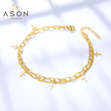 ASON Cross Accessories Multi-layer Link Chains Fashion Anklet Gold Color Stainless Steel For Women Daily Party Gift Jewelry