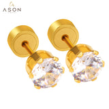 ASON Small Round Cubic Zirconia Size 3mm to 5mm Gold Color Piercing Stud Earring Stainless Steel Anti-allergy Jewelry Women